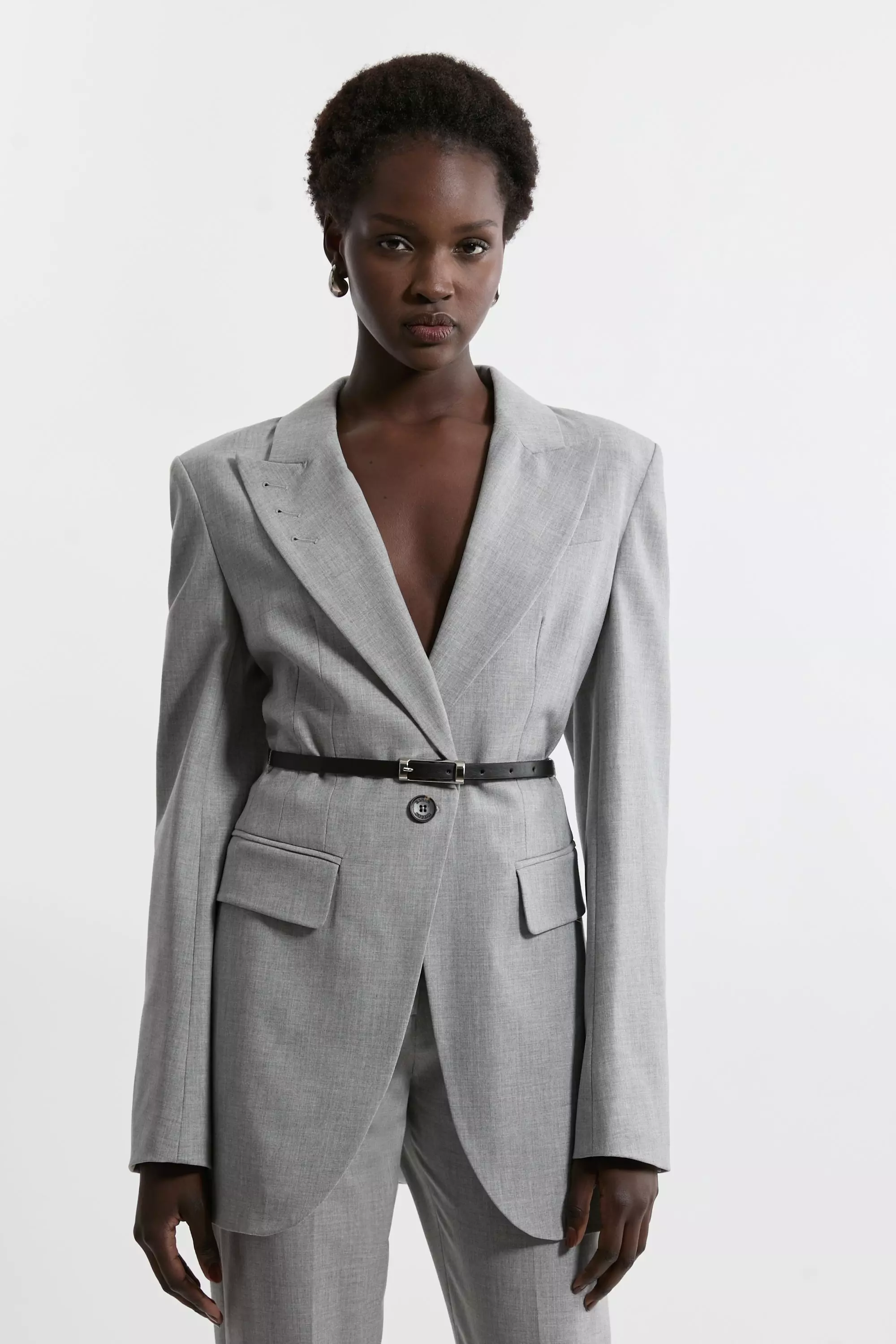 Tailored Darted Waist Belted Notch Neck Blazer | Karen Millen